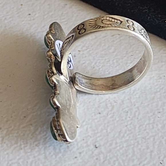 Elegant Long Turquoise Sterling Silver Adjustable Ring Size 8 And Up Cowgirl - Picture 5 of 6